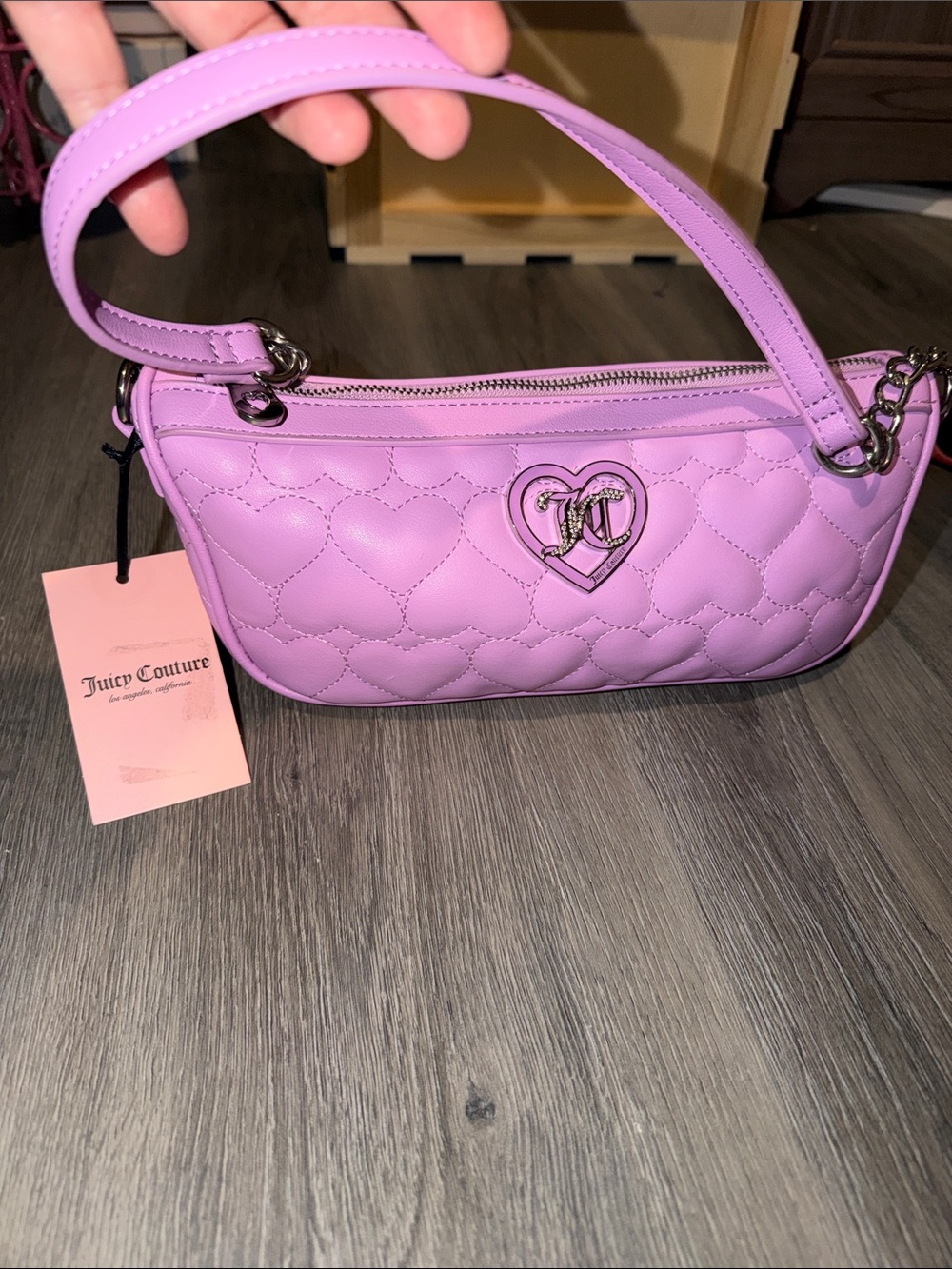 NWT Juicy Couture Lavender Heart Quilted Shoulder Bag
